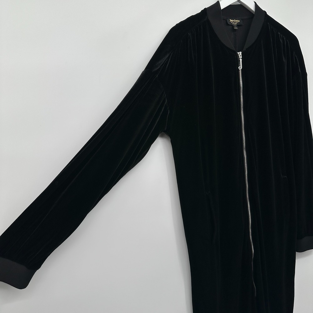 Juicy Couture Velvet Longline Bomber Jacket Duster Size Large Stretch Pockets - Picture 3 of 13